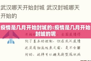 疫情是几月开始封城的:疫情是几月开始封城的呢