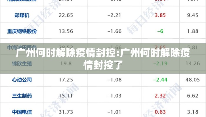 广州何时解除疫情封控:广州何时解除疫情封控了