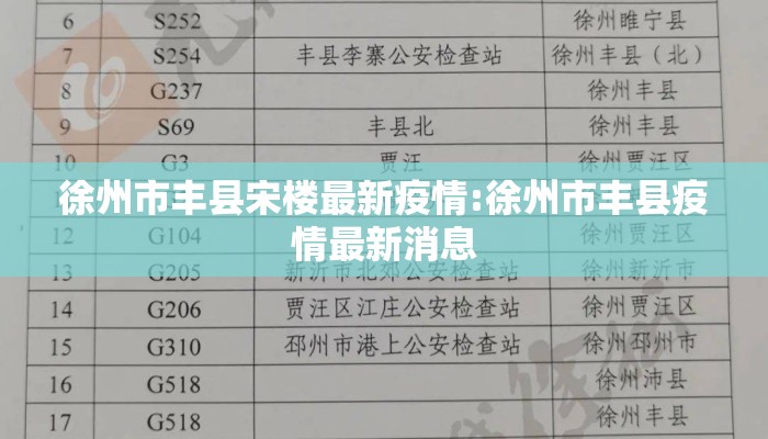 徐州市丰县宋楼最新疫情:徐州市丰县疫情最新消息