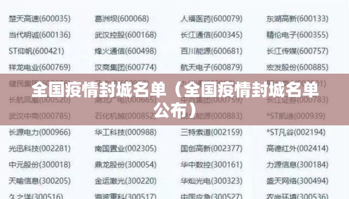 全国疫情封城名单（全国疫情封城名单公布）