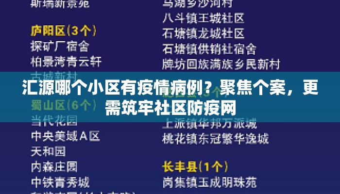 汇源哪个小区有疫情病例？聚焦个案，更需筑牢社区防疫网